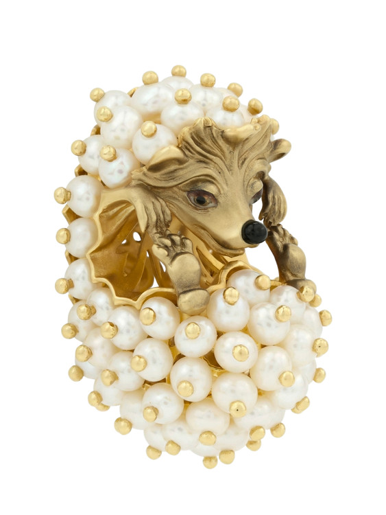 Подвеска из лимонного золота c эмаль и жемчугом