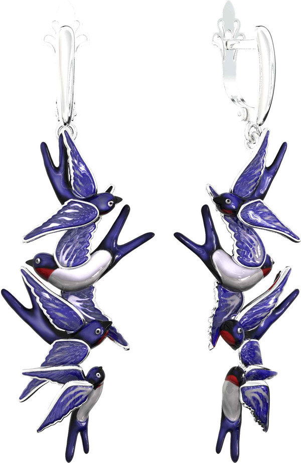 Серьги из белого золота c эмаль