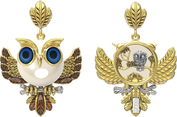 Подвеска из лимонного золота c эмаль и жемчугом