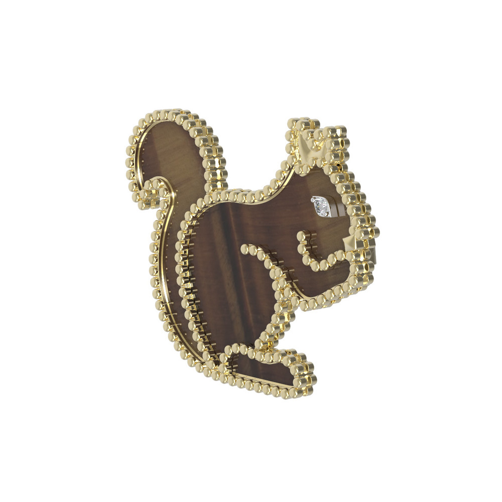 Брошь из лимонного золота c бриллиантами и тигровым глазом