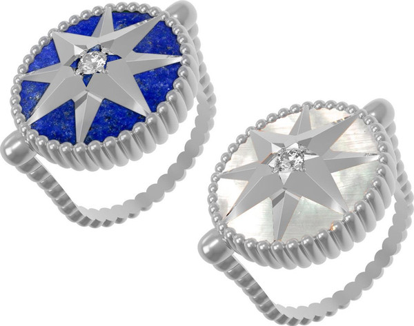 Кольцо из белого золота c фианитом, лазуритом и перламутром