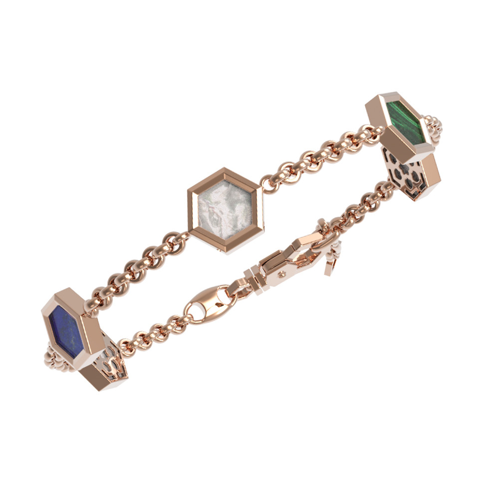 Браслет из золота c лазуритом, малахитом и перламутром