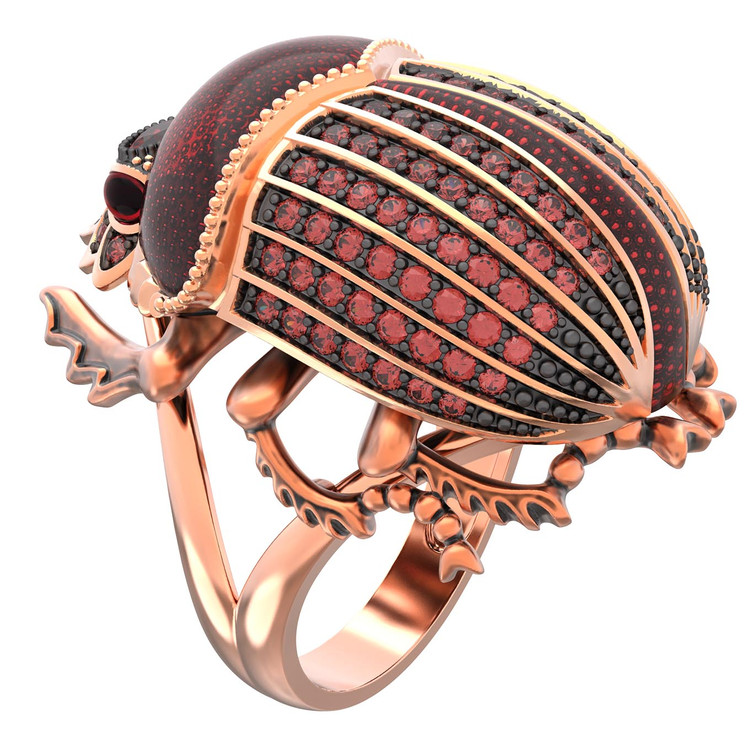 Кольцо из золота c эмаль , фианитом и гранатом