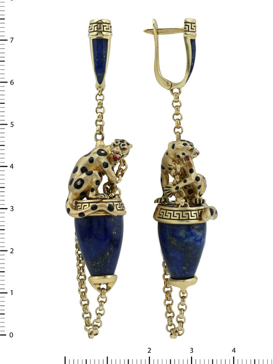 Серьги из лимонного золота c эмаль и лазуритом