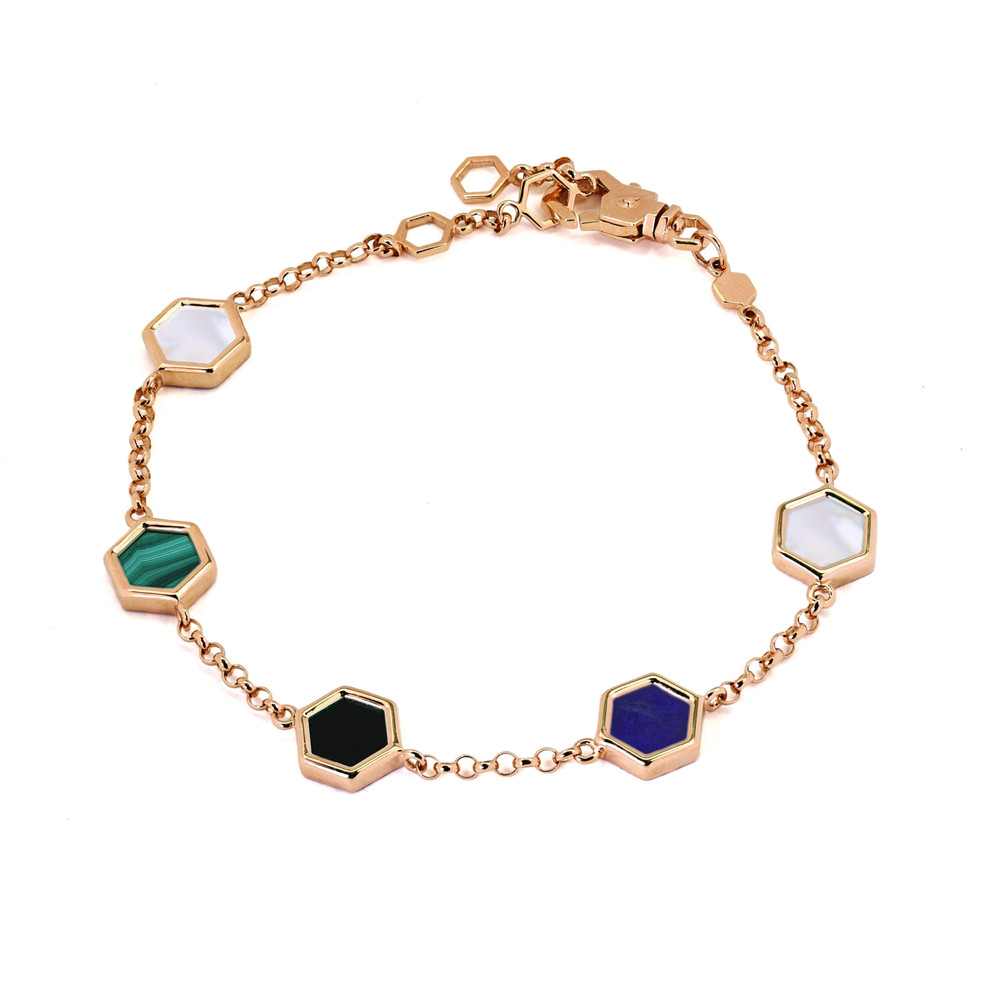 Браслет из золота c ониксом, лазуритом, малахитом и перламутром
