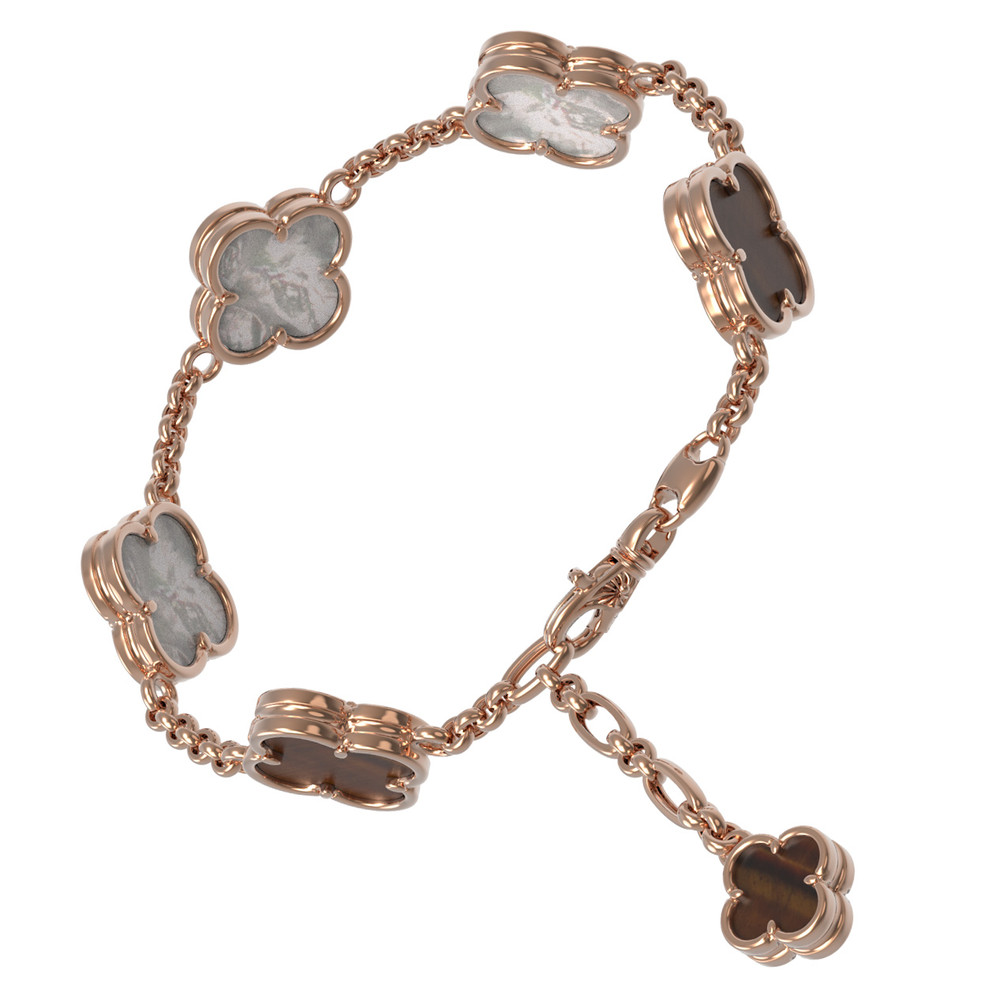 Браслет из золота c тигровым глазом и перламутром