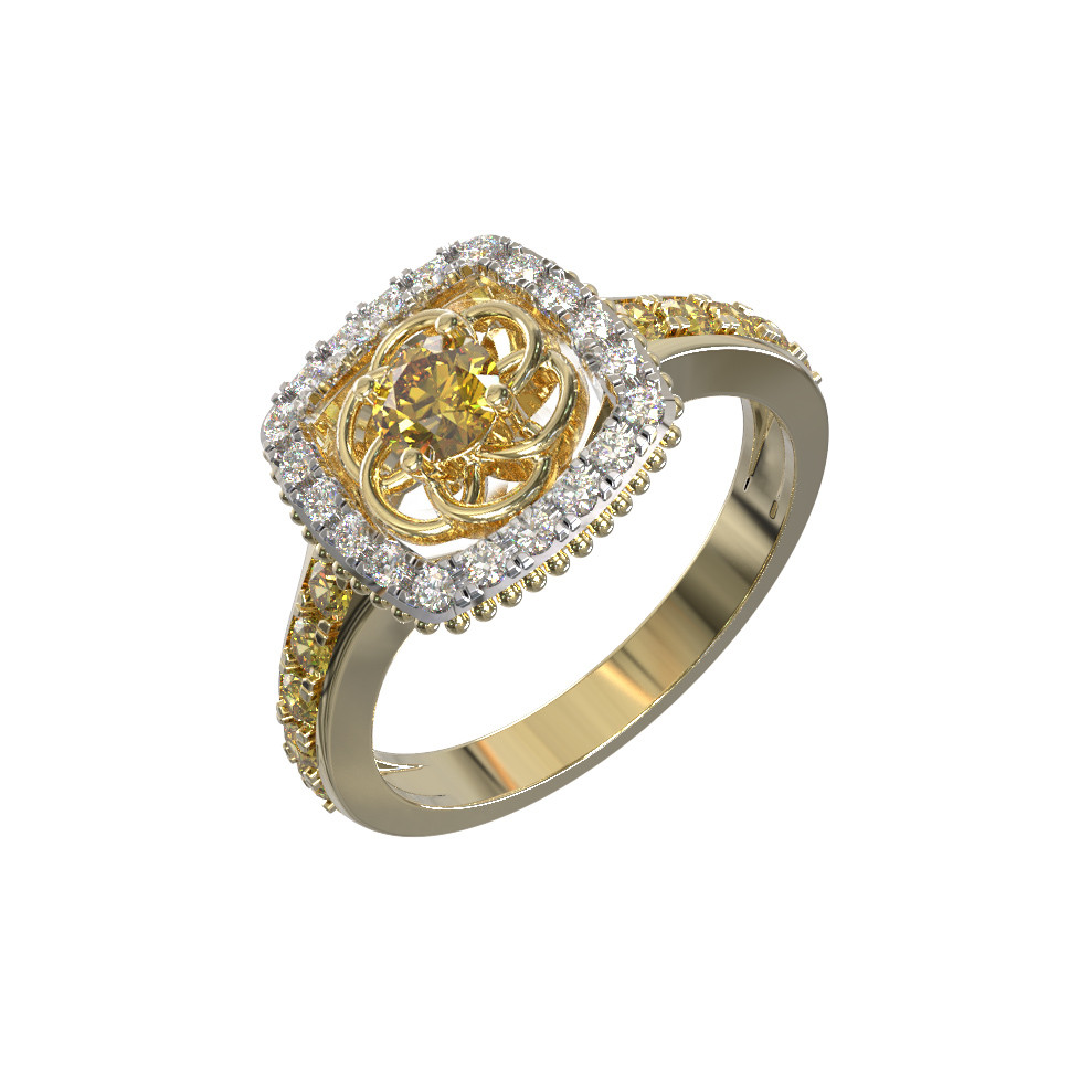 Кольцо из лимонного золота c бриллиантами и сапфиром