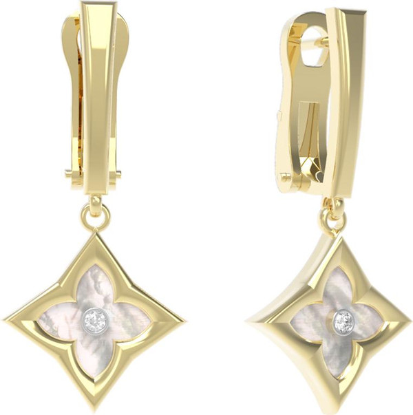 Серьги из лимонного золота c бриллиантами и перламутром