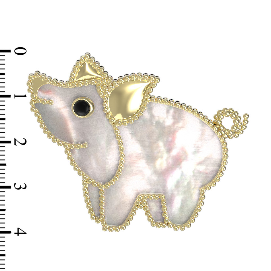 Брошь из лимонного золота c эмаль и перламутром