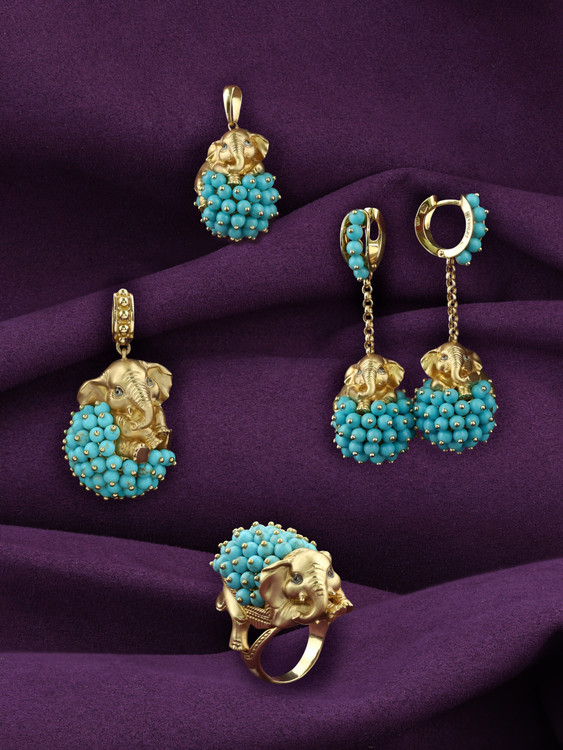 Подвеска из лимонного золота c эмаль и бирюзой