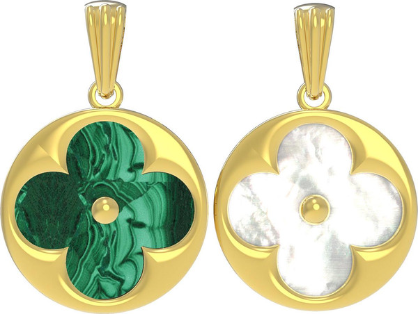 Подвеска из лимонного золота c малахитом и перламутром