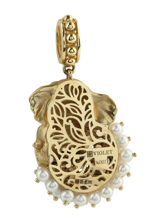 Подвеска из лимонного золота c эмаль и жемчугом