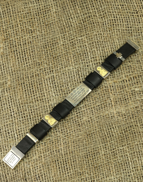 Браслет из серебра и золота c кожаным шнурком