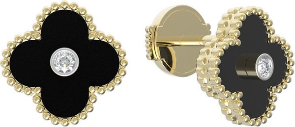 Серьги из лимонного золота c бриллиантами и ониксом