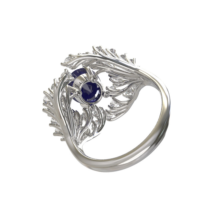 Кольцо из белого золота c бриллиантами и сапфиром
