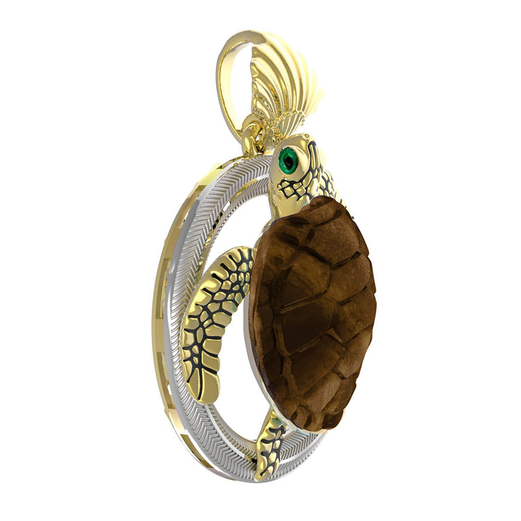 Подвеска из лимонного золота c эмаль и железным деревом