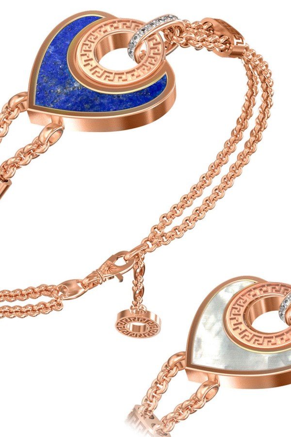 Браслет из золота c фианитом, лазуритом и перламутром