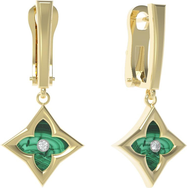 Серьги из лимонного золота c бриллиантами и малахитом