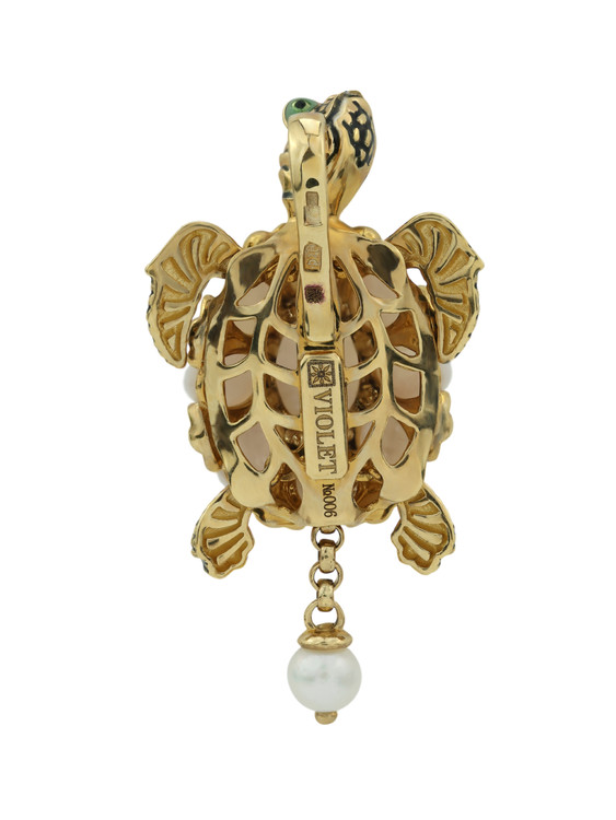 Подвеска из лимонного золота c эмаль , жемчугом и перламутром