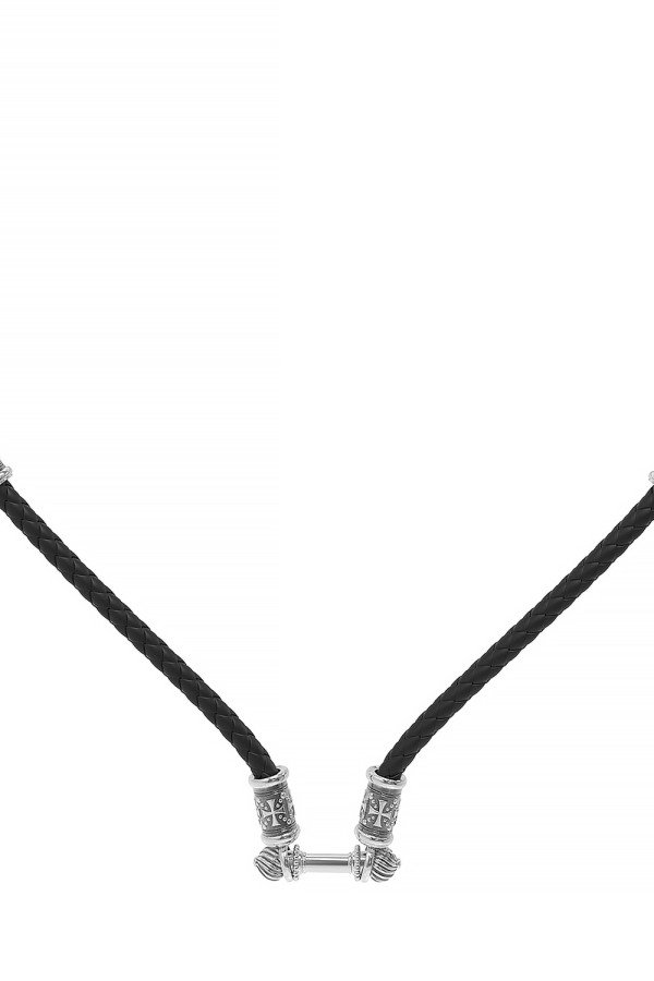 Шнурок кожаный из белого золота c кожаным шнурком