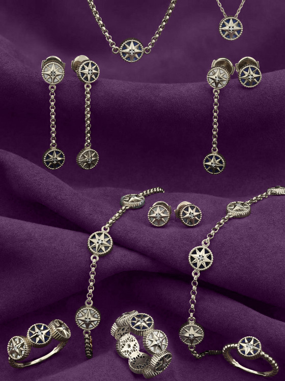 Серьги из белого золота c бриллиантами, лазуритом и перламутром