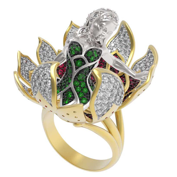 Кольцо из лимонного золота c фианитом