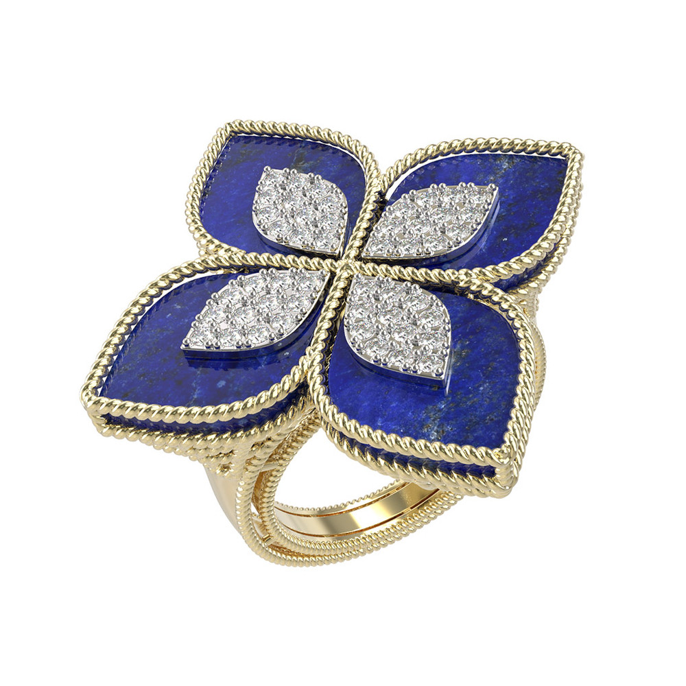 Кольцо из лимонного золота c бриллиантами и лазуритом