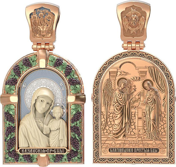 Образок из золота c эмаль и бивнем мамонта