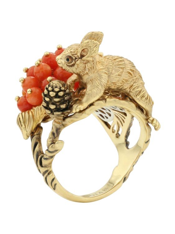 Кольцо из лимонного золота c эмаль и кораллом