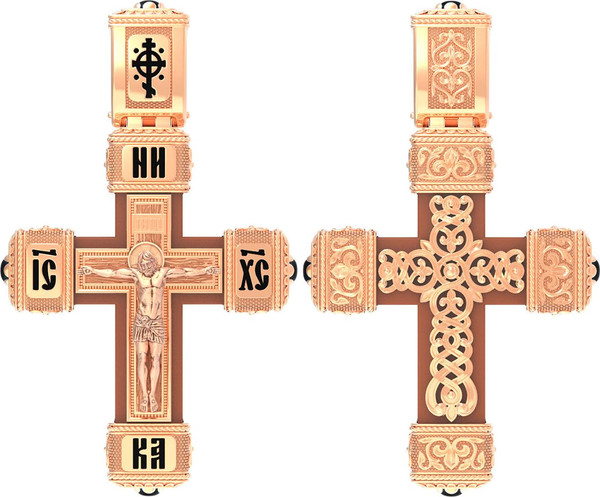 Крест из золота c эмаль , ониксом и деревом груши
