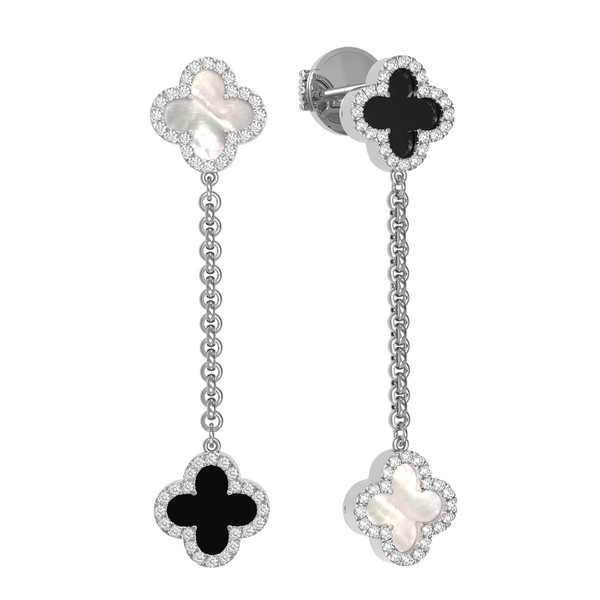 Серьги из белого золота c бриллиантами, ониксом и перламутром