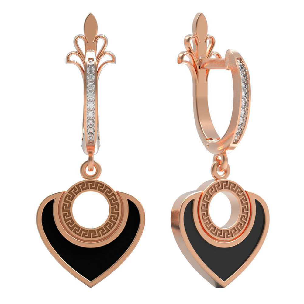 Серьги из золота c фианитом и ониксом