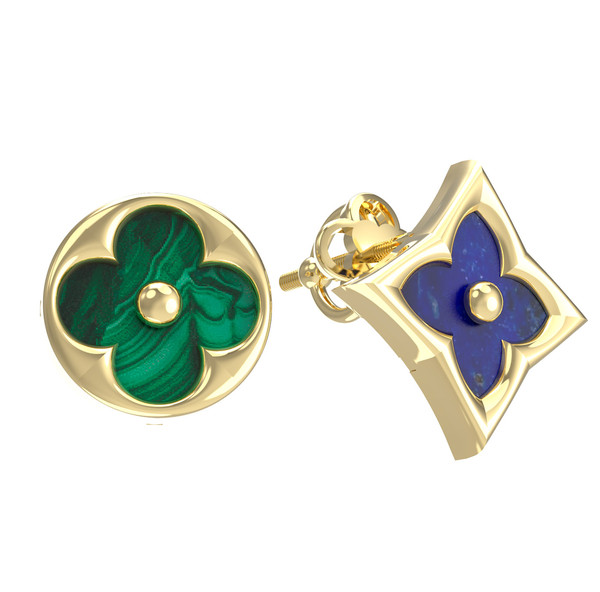 Серьги из лимонного золота c лазуритом и малахитом