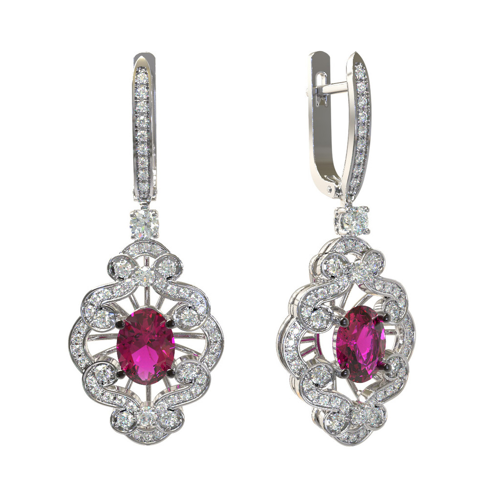 Серьги из белого золота c бриллиантами и рубином