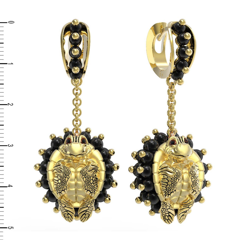 Серьги из лимонного золота c эмаль и ониксом