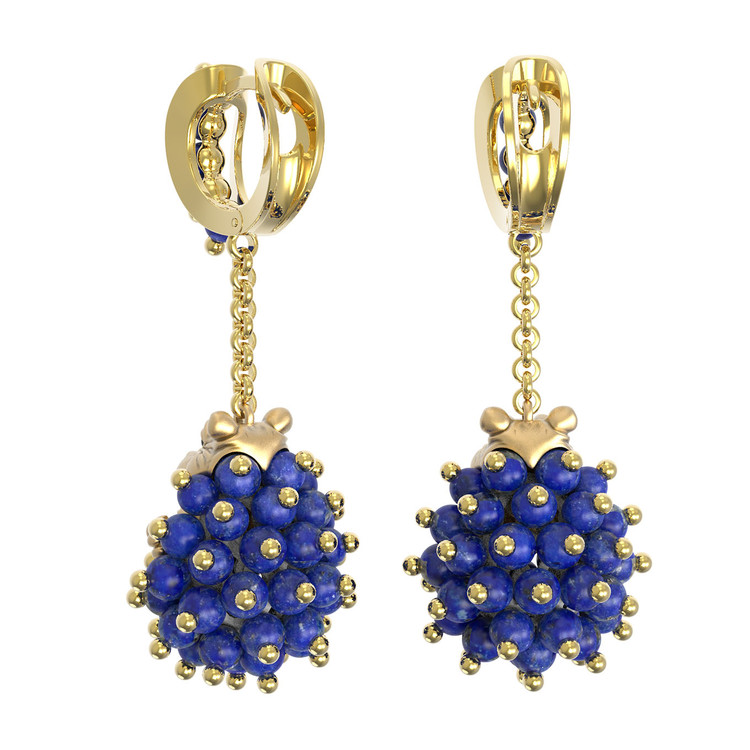 Серьги из лимонного золота c эмаль и лазуритом