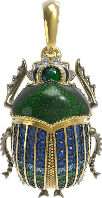 Подвеска из лимонного золота c эмаль , фианитом, турмалином и сапфиром