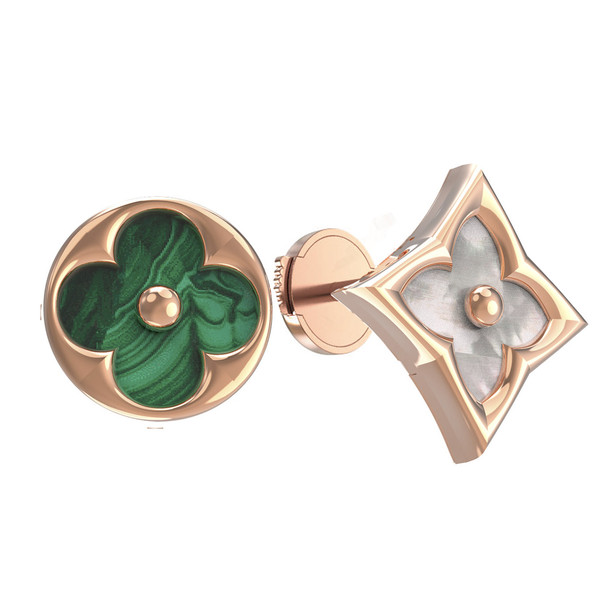 Серьги из золота c малахитом и перламутром