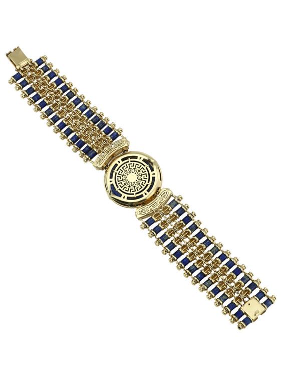 Браслет из лимонного золота c эмаль , рубином и лазуритом