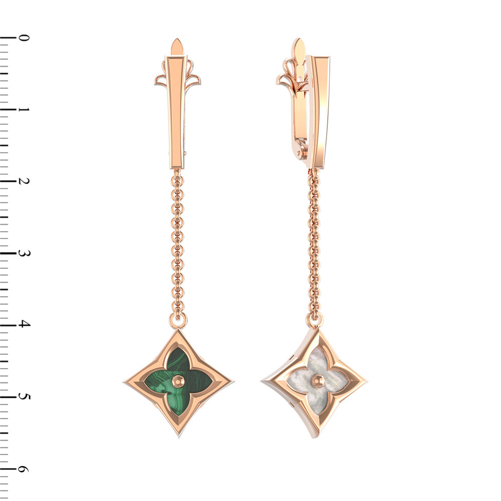 Серьги из золота c малахитом и перламутром