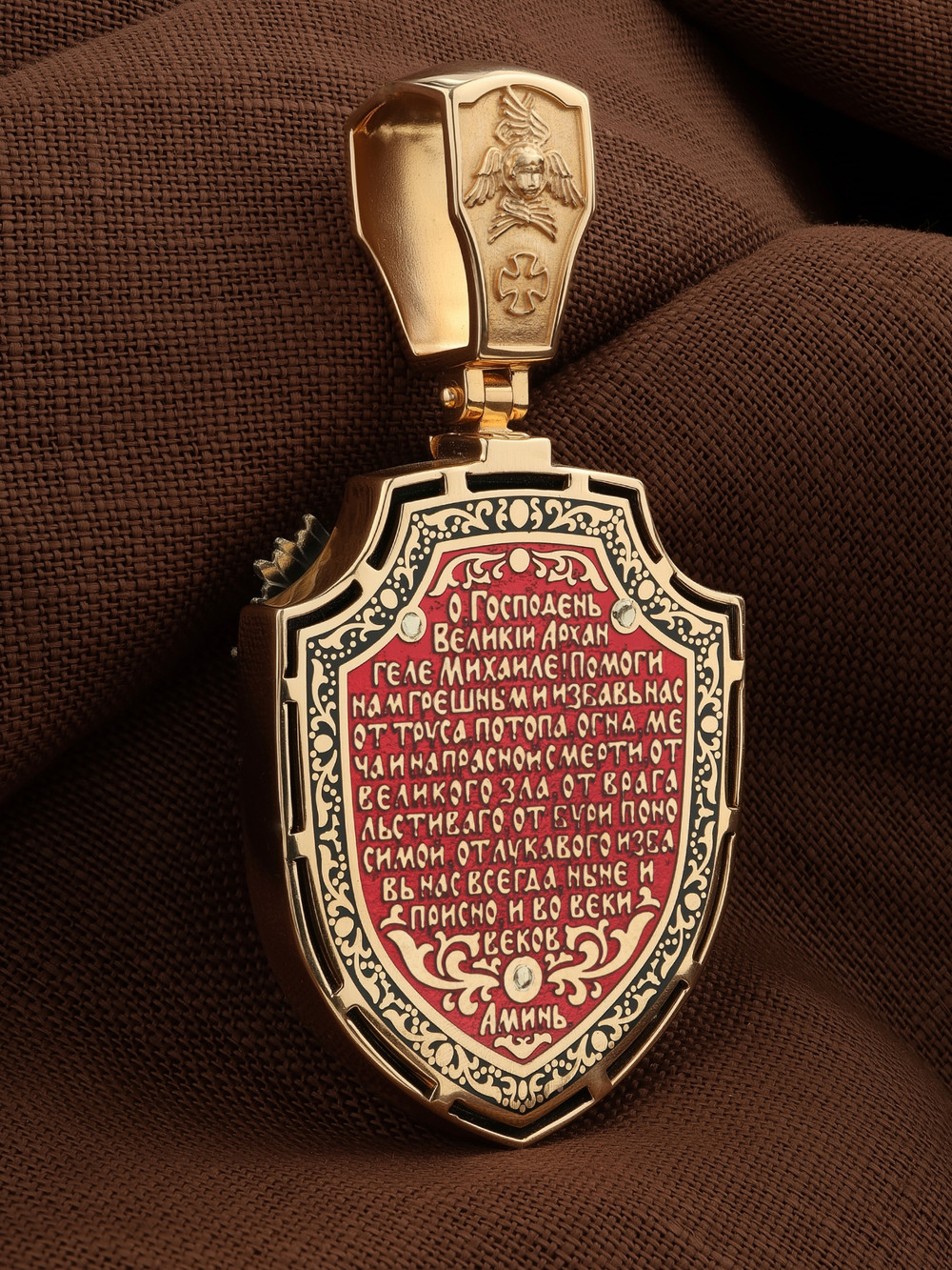 Образок из золота c эмаль и ониксом