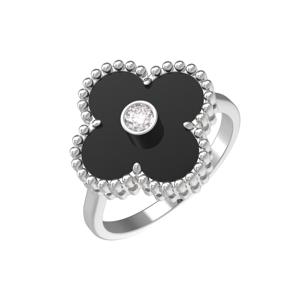 Кольцо из белого золота c бриллиантами и ониксом