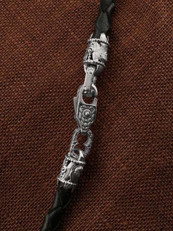 Шнурок кожаный из белого золота c кожаным шнурком