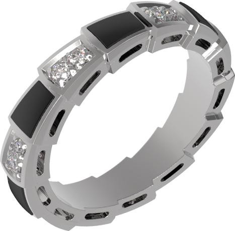 Кольцо из белого золота c бриллиантами и ониксом