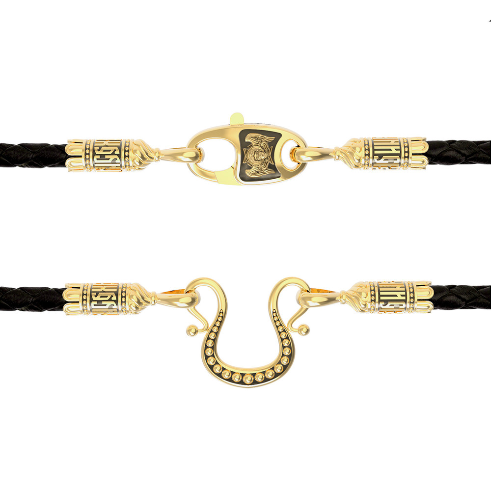 Шнурок кожаный из лимонного золота c кожаным шнурком