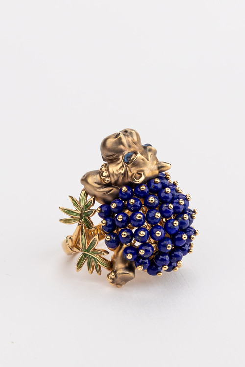 Кольцо из золота c эмаль и лазуритом