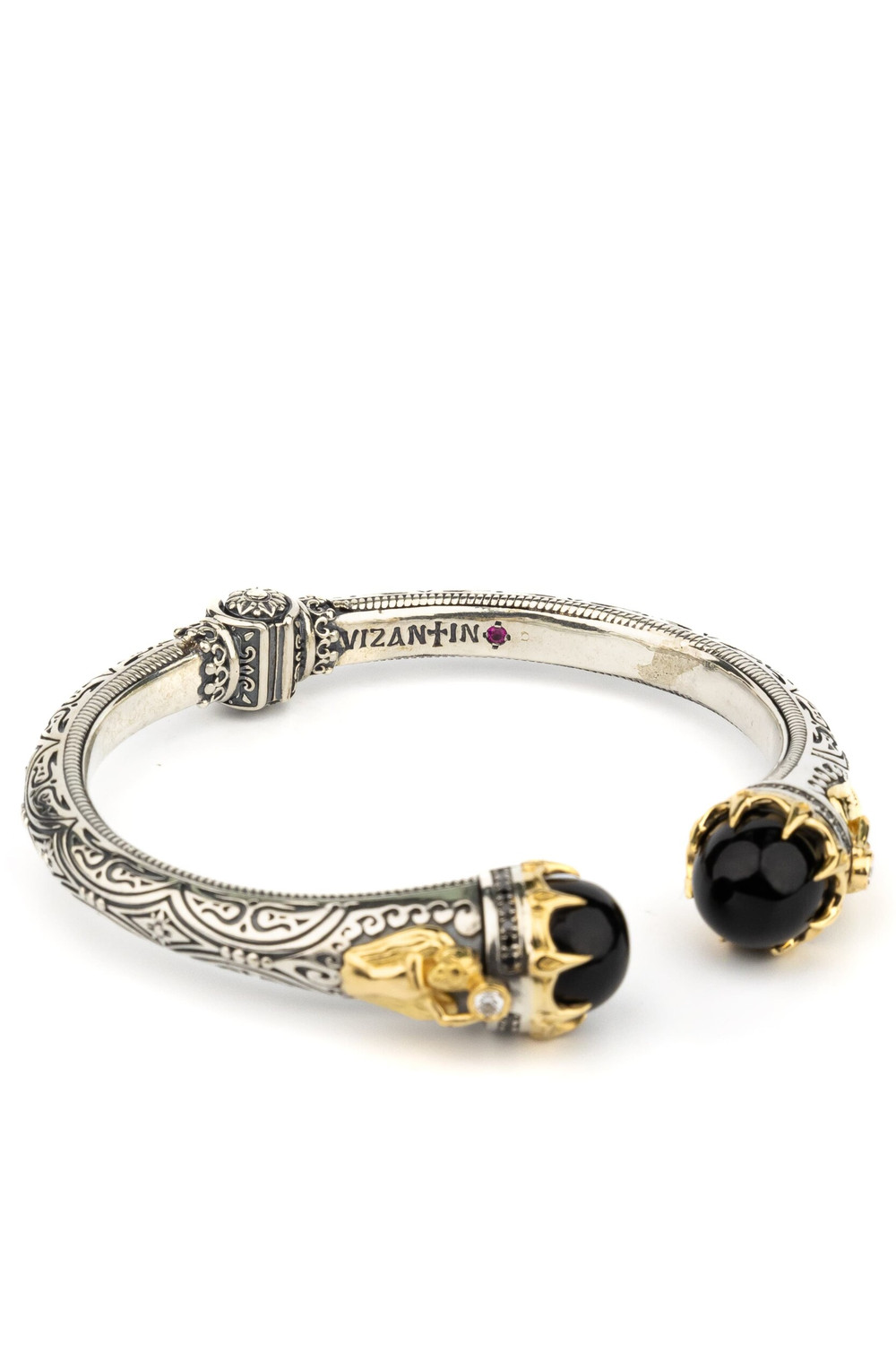 Браслет из серебра и золота c бриллиантами, ониксом и рубином