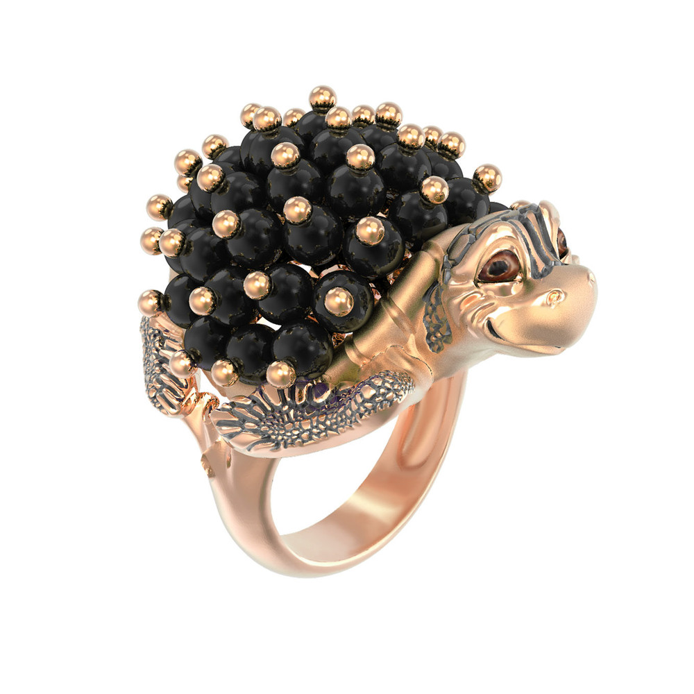 Кольцо из золота c эмаль и ониксом