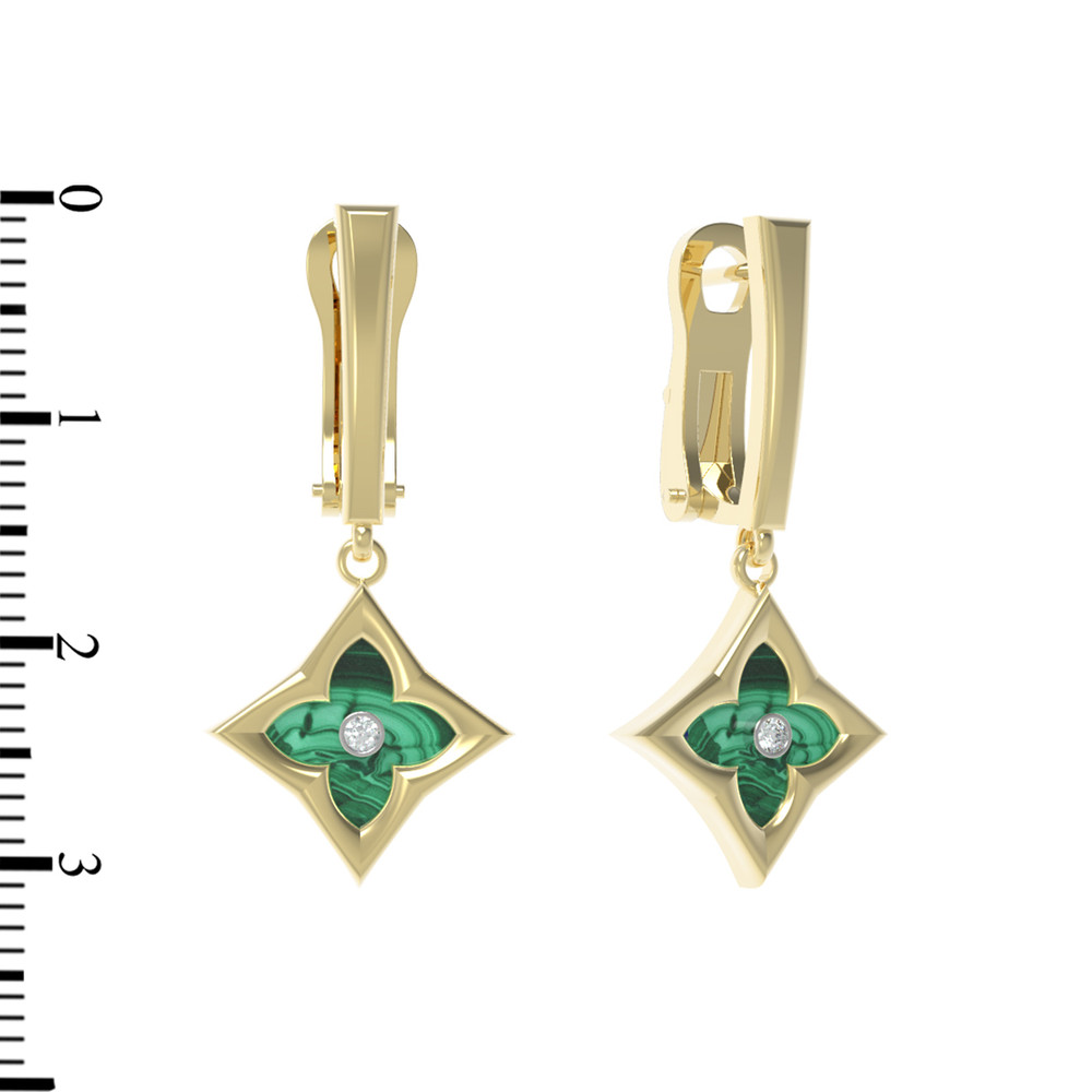 Серьги из лимонного золота c бриллиантами и малахитом