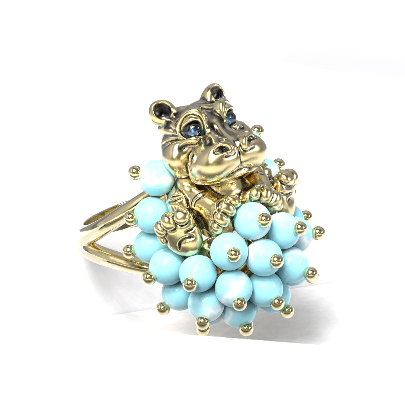 Кольцо из лимонного золота c эмаль и бирюзой